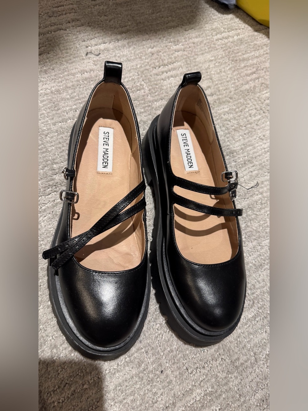 Steve Madden Black Double-Strap Mary Jane Flats